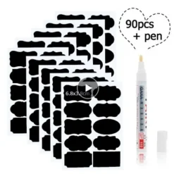 9 st Avtagbara Svarta Tavlan Etiketter med Penna för Glasburkar och Flaskor - Perfekt för Märkning