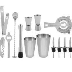 14 st. cocktailshaker i rostfritt stål, mixer, dryckesverktyg, presentbar (600,450 ml)
