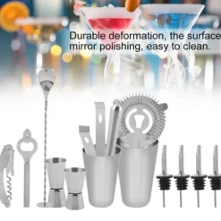 14 st. cocktailshaker i rostfritt stål, mixer, dryckesverktyg, presentbar (600,450 ml)