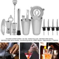 14 st. cocktailshaker i rostfritt stål, mixer, dryckesverktyg, presentbar (600,450 ml)