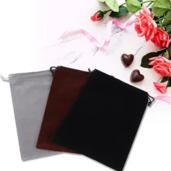 3 st flockande tyg dragskopåse dammtät förvaringspåse för smycken present godis telefon