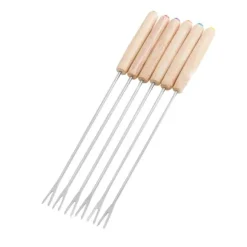 6 st fonduegafflar i rostfritt stål Ostfonduepinnar Smore-pinnar med trähandtag Värmebeständig för chokladost