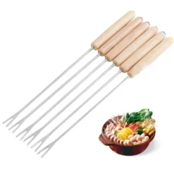6 st fonduegafflar i rostfritt stål Ostfonduepinnar Smore-pinnar med trähandtag Värmebeständig för chokladost
