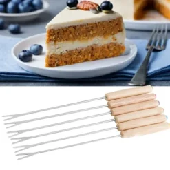 6 st fonduegafflar i rostfritt stål Ostfonduepinnar Smore-pinnar med trähandtag Värmebeständig för chokladost