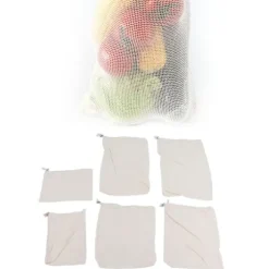 6 st fruktpåse med dragsko, frukt och livsmedelsförvaringspåse, återanvändbar nätpåse med dragsko