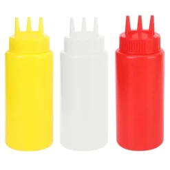 3 st 3-håls pressflaska med lock för salladsdressing, såser, ketchup