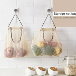 3 st hängande nätförvaringspåsar för frukt för potatis, lök, grönsaker, återanvändbara nätförvaringspåsar