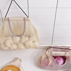 3 st hängande nätförvaringspåsar för frukt för potatis, lök, grönsaker, återanvändbara nätförvaringspåsar