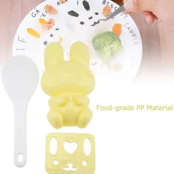 3 st livsmedelsgodkänd PP tecknad kaninmodell sushirisform gör-det-själv-hantverk onigiri-verktyg (gul)