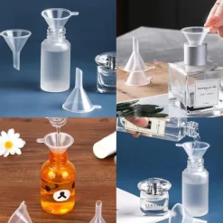 30 st minitrattar i genomskinlig plast. Lämpliga för flaskor, fyllning av laboratorievätskor, eteriska oljor, sandmålning, parfym etc.