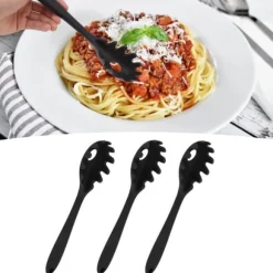 3 st silikon spagetti sked allt i 1 livsmedelsklass värmebeständig silikon spaghetti nudlar sked gaffel köksredskap svart