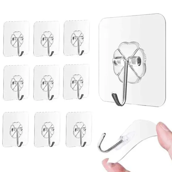 9 st starka självhäftande krokar, självhäftande väggkrokar för att hänga nycklar, handdukar, rockar, skadefria väggfästen för badrum, kök