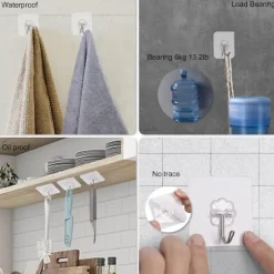 9 st starka självhäftande krokar, självhäftande väggkrokar för att hänga nycklar, handdukar, rockar, skadefria väggfästen för badrum, kök