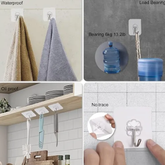 9 st starka självhäftande krokar, självhäftande väggkrokar för att hänga nycklar, handdukar, rockar, skadefria väggfästen för badrum, kök