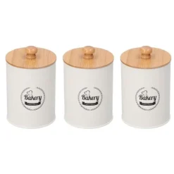 3 st tebehållare bambulock burk te kaffe förvaringsbehållare för hemkök vit