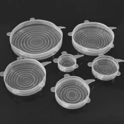 6 st Återanvändbara Lufttäta Stretchable Silikon Matskål Lock för Food-Clear