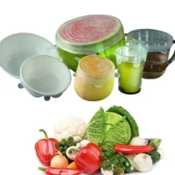 6 st Återanvändbara Lufttäta Stretchable Silikon Matskål Lock för Food-Clear