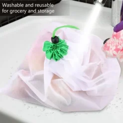 16 st återanvändbara tvättbara grönsaks- och fruktnätpåsar med dragsko