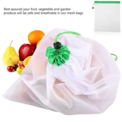 16 st återanvändbara tvättbara grönsaks- och fruktnätpåsar med dragsko