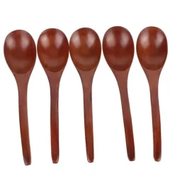 5 st träsoppskedar med böjt handtag, multifunktionell rissked för hemmakök (färgad)