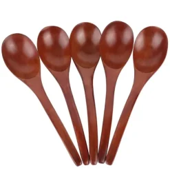 5 st träsoppskedar med böjt handtag, multifunktionell rissked för hemmakök (färgad)