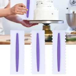 3 st tårtglasyrspatel frostingskrapa kam kantutjämning dekorationsverktyg plast