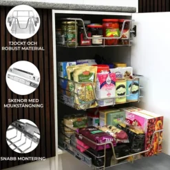 2 st Utdragbara Trådkorgar i Rostfritt Stål - 60 cm (B) med Mjuk Stängning För Skåp och Skafferier Kökslådor Förvaring 430 mm D x 497 mm B x 140 mm H | CDON