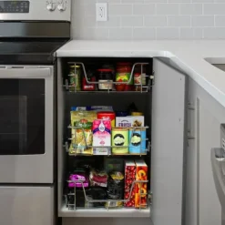 4 st Utdragbara Trådkorgar i Rostfritt Stål - 40 cm (B) med Mjuk Stängning För Skåp och Skafferier Kökslådor Förvaring 430 mm D x 297 mm B x 140 mm H | CDON