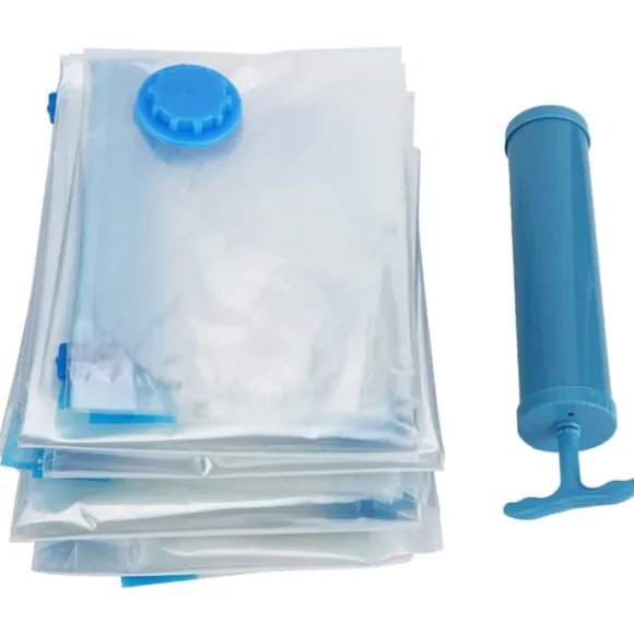 6 st. vakuumförvaringspåse för täcken, genomskinlig, vakuumkomprimerad påse för resor, filt och kläder (vakuumförvaringspåse + handpump)