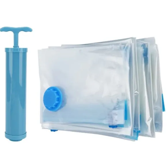 6 st. vakuumförvaringspåse för täcken, genomskinlig, vakuumkomprimerad påse för resor, filt och kläder (vakuumförvaringspåse + handpump)