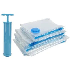 6 st. vakuumförvaringspåse för täcken, genomskinlig, vakuumkomprimerad påse för resor, filt och kläder (vakuumförvaringspåse + handpump)