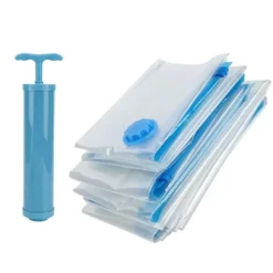 6 st. vakuumförvaringspåse för täcken, genomskinlig, vakuumkomprimerad påse för resor, filt och kläder (vakuumförvaringspåse + handpump)