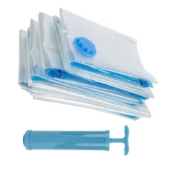 6 st. vakuumförvaringspåse för täcken, genomskinlig, vakuumkomprimerad påse för resor, filt och kläder (vakuumförvaringspåse + handpump)