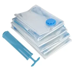 6 st. vakuumförvaringspåse för täcken, genomskinlig, vakuumkomprimerad påse för resor, filt och kläder (vakuumförvaringspåse + handpump)