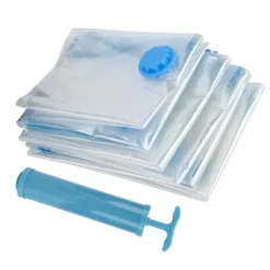 6 st. vakuumförvaringspåse för täcken, genomskinlig, vakuumkomprimerad påse för resor, filt och kläder (vakuumförvaringspåse + handpump)