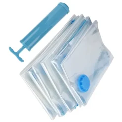 6 st. vakuumförvaringspåse för täcken, genomskinlig, vakuumkomprimerad påse för resor, filt och kläder (vakuumförvaringspåse + handpump)