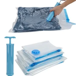 6 st. vakuumförvaringspåse för täcken, genomskinlig, vakuumkomprimerad påse för resor, filt och kläder (vakuumförvaringspåse + handpump)