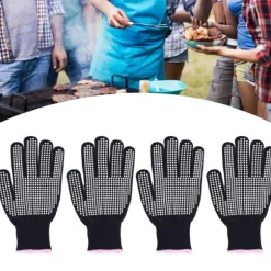 4 st Värmebeständiga handskar Högtemperaturbeständiga anti skållningsvantar med silikonknölar Vit silikon rosa kant