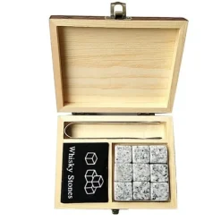 9 ST Whiskystenar Set Trälåda Chilling Rocks Återanvändbara isbitar