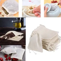 30 st. 10x15 cm, naturliga oblekta bomullspåsar för kryddor/örter/tepåsar, muslinpåsar för hushållsartiklar