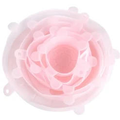 6 st/set silikon återanvändbart töjbart lock för konservering av mat och frukt, lock för skål, kökstillbehör, rosa