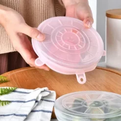 6 st/set silikon återanvändbart töjbart lock för konservering av mat och frukt, lock för skål, kökstillbehör, rosa