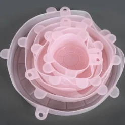 6 st/set silikon återanvändbart töjbart lock för konservering av mat och frukt, lock för skål, kökstillbehör, rosa