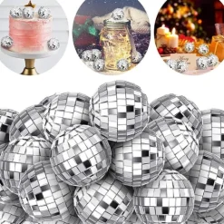 12 stycken disco-tårtdekorationer 3 cm, temafesttillbehör, små discokulor för tårtdekorationer, desserter, julfestdekorationer (silver)