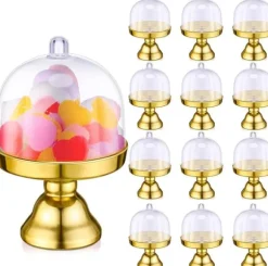 24 stycken guldfärgade, genomskinliga mini-tårtfat i plast med kupolformade lock, dessertfat med kupolformade lock för födelsedag, bröllop, högtider, | CDON