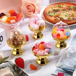 24 stycken guldfärgade, genomskinliga mini-tårtfat i plast med kupolformade lock, dessertfat med kupolformade lock för födelsedag, bröllop, högtider, | CDON