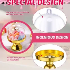 24 stycken guldfärgade, genomskinliga mini-tårtfat i plast med kupolformade lock, dessertfat med kupolformade lock för födelsedag, bröllop, högtider, | CDON