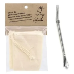 4 återanvändbara tefilter + sugrör i rostfritt stål med filter