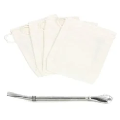 4 återanvändbara tefilter + sugrör i rostfritt stål med filter