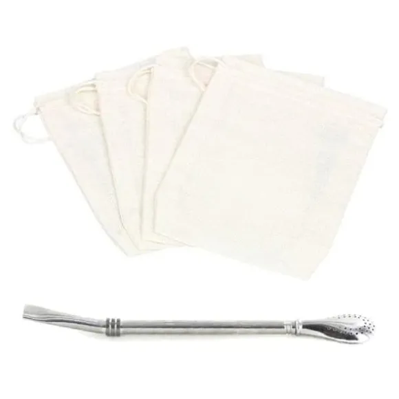 4 återanvändbara tefilter + sugrör i rostfritt stål med filter